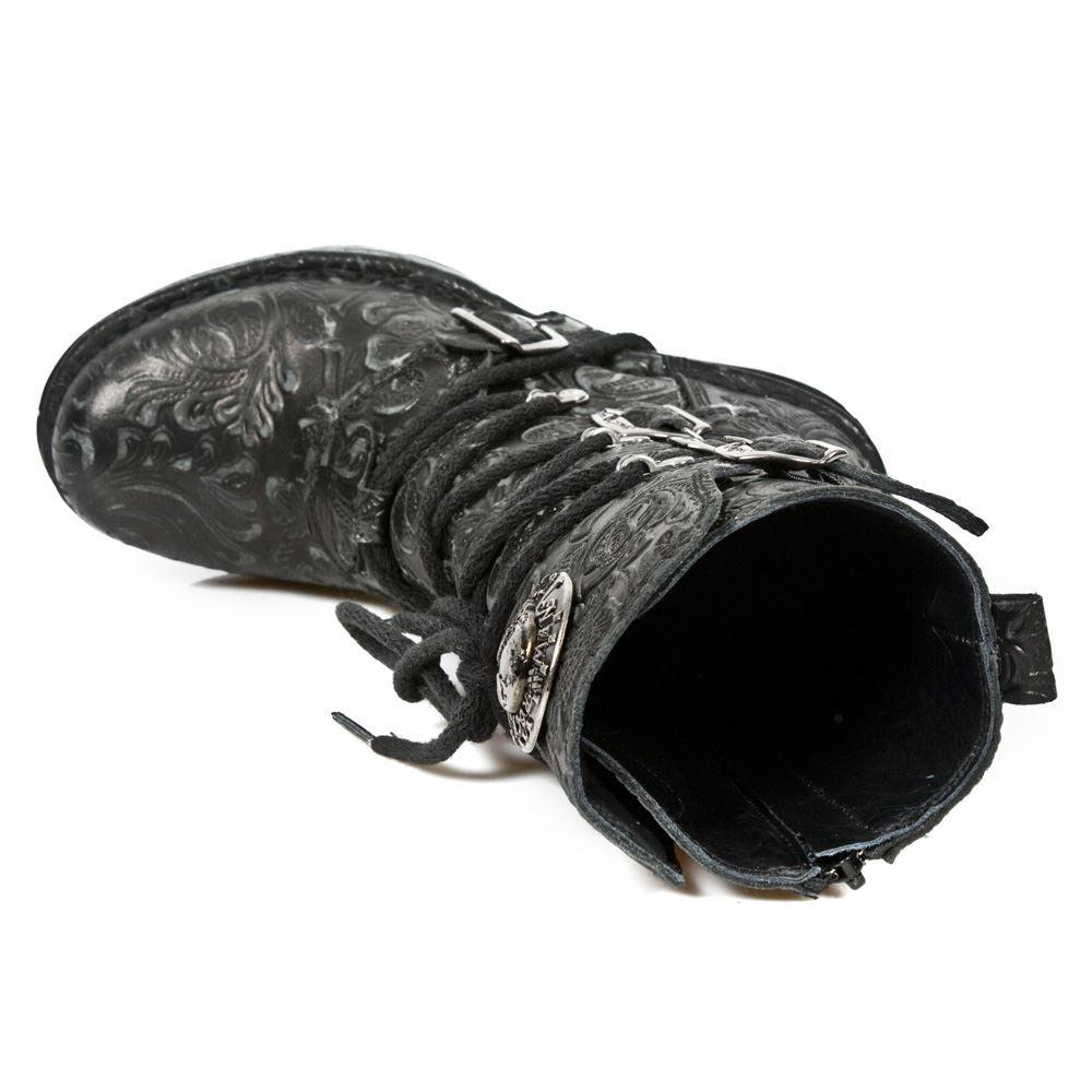 New Rock NEOTR005-S25 Vintage Floral Black Gothic Rock Punk Ladies Leather Boots - Knighthood Store