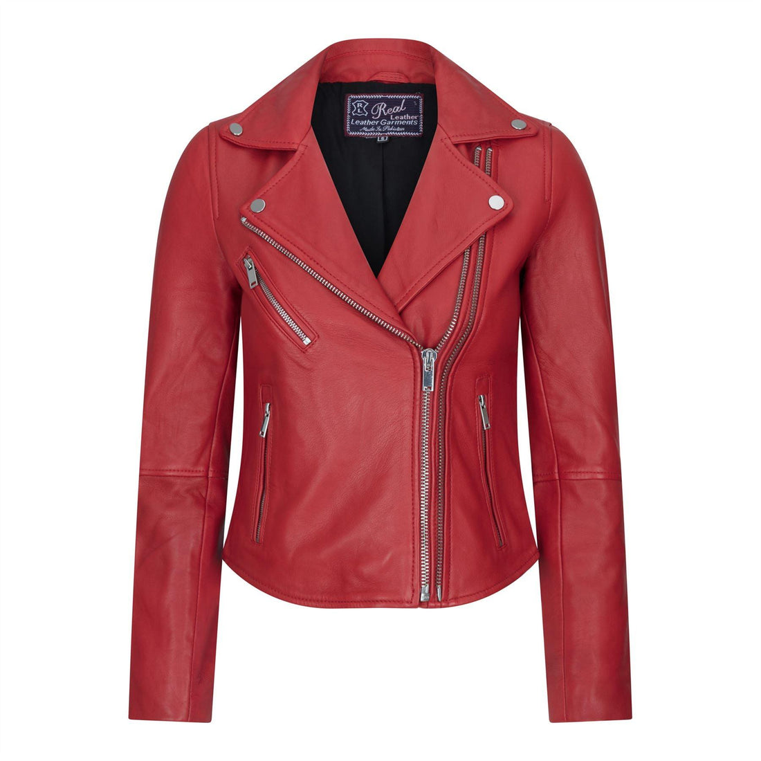 Womens Cross Zip Biker Real Leather Jacket Brando Red Black Retro Classic Motorcycle - Knighthood Store