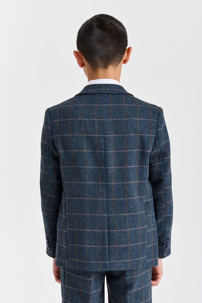Harris - Boys Navy 3 Piece Wool Blend Tweed Suit