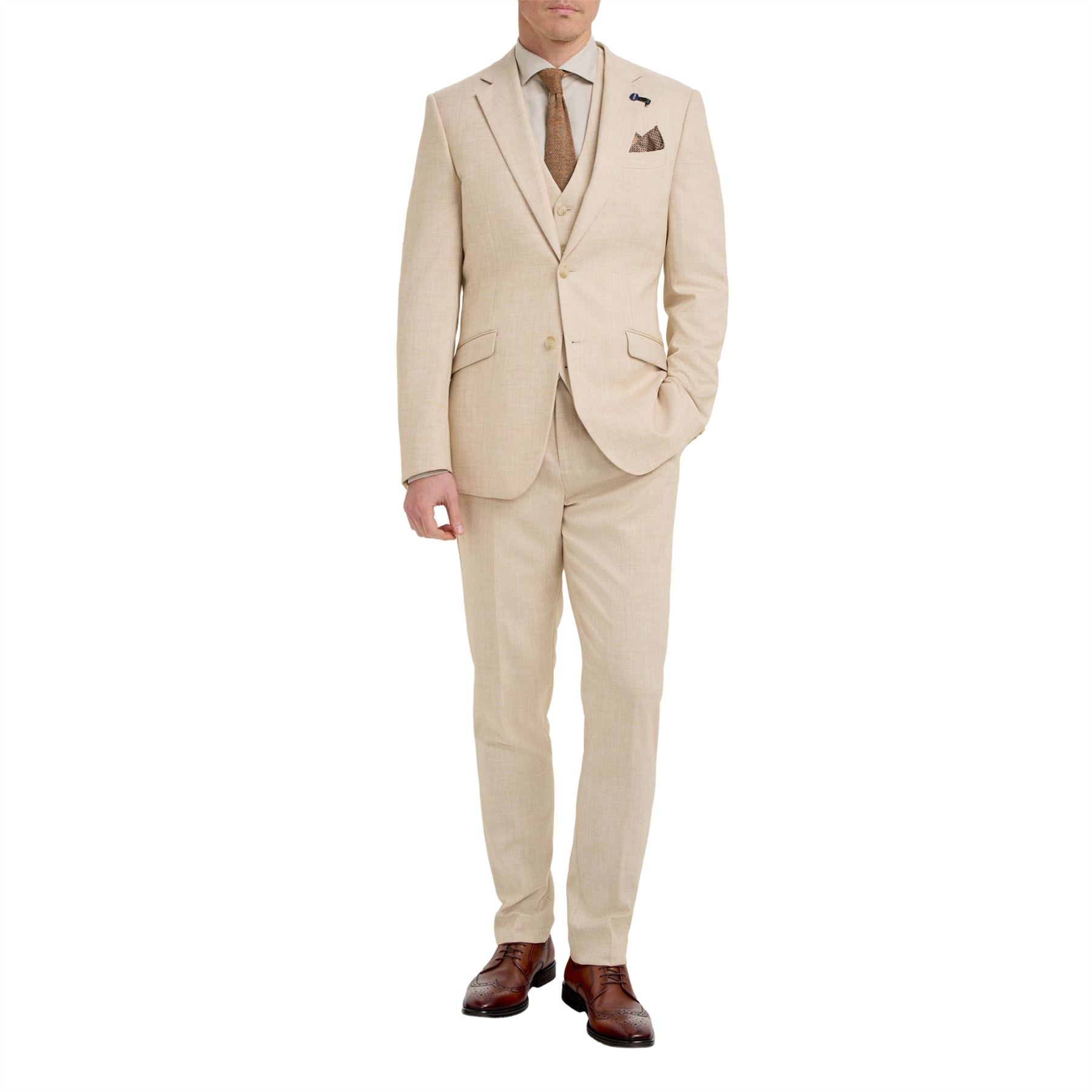 Malibu - Men's Beige 3 Piece Textured Suit
