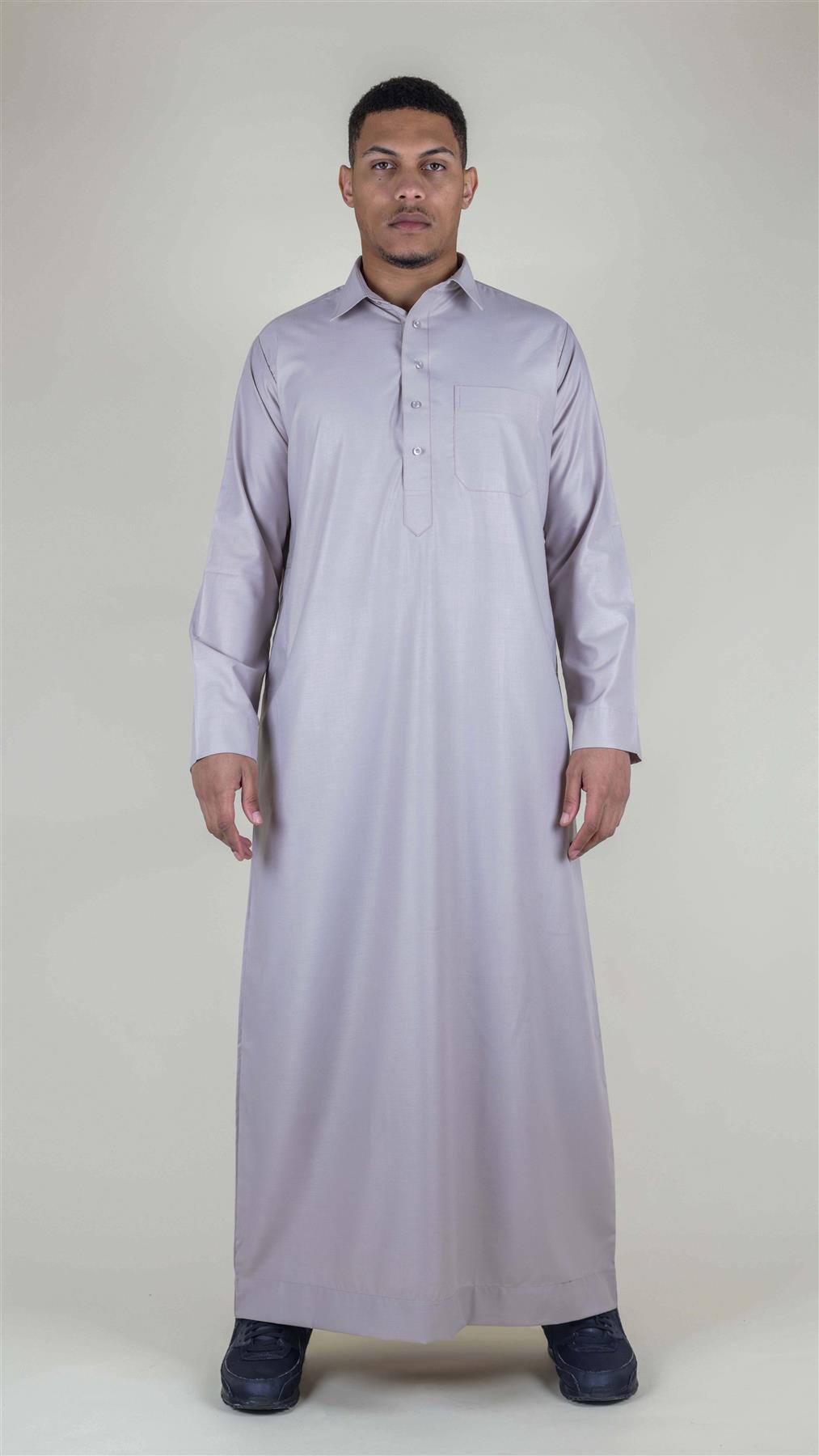 Mens Thobe Jubba Turn Down Collar Islamic Muslim Cotton Kaftan Dress Robe Arabic