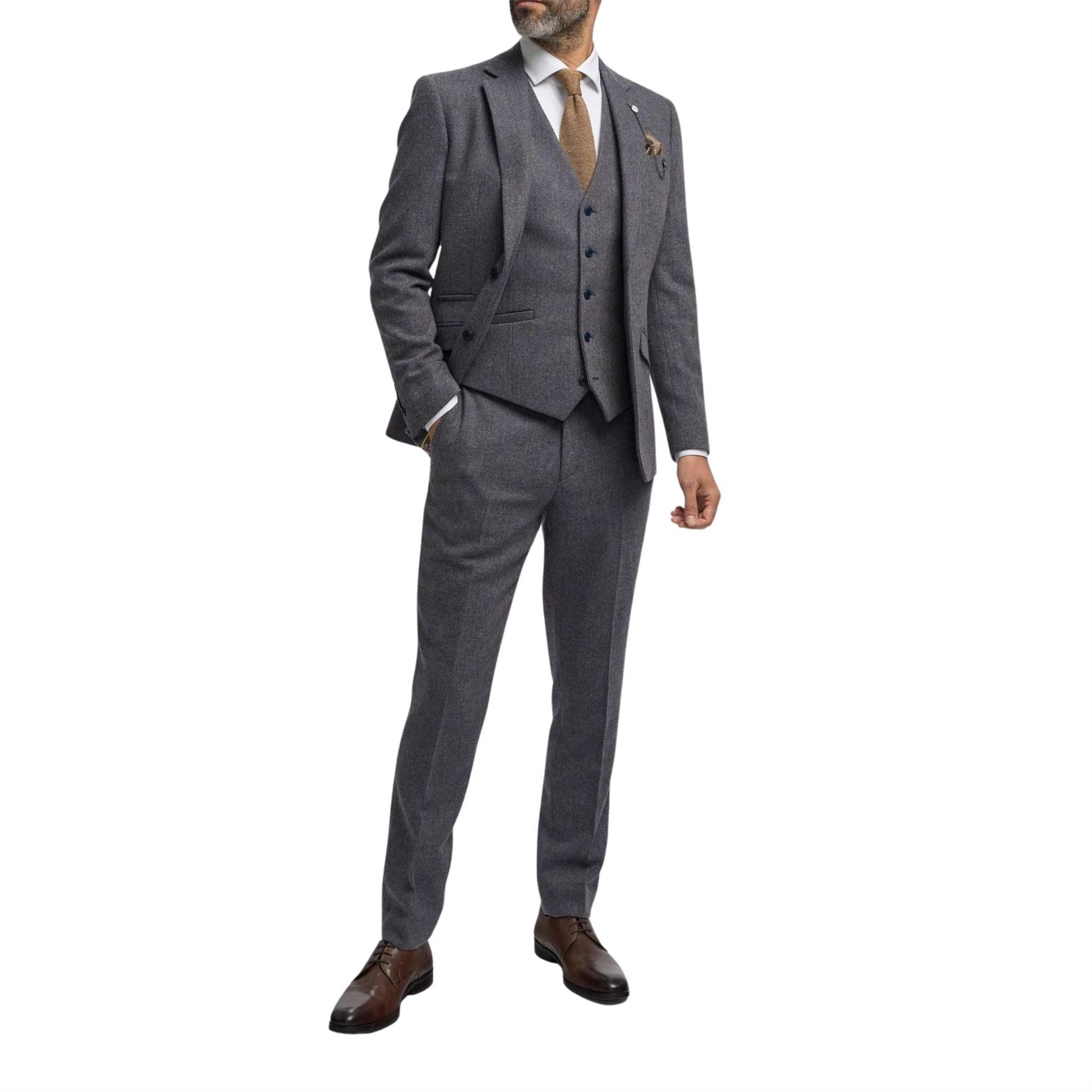 Thomas - Men’s Navy 3 Piece Wool Blend Tweed Suit