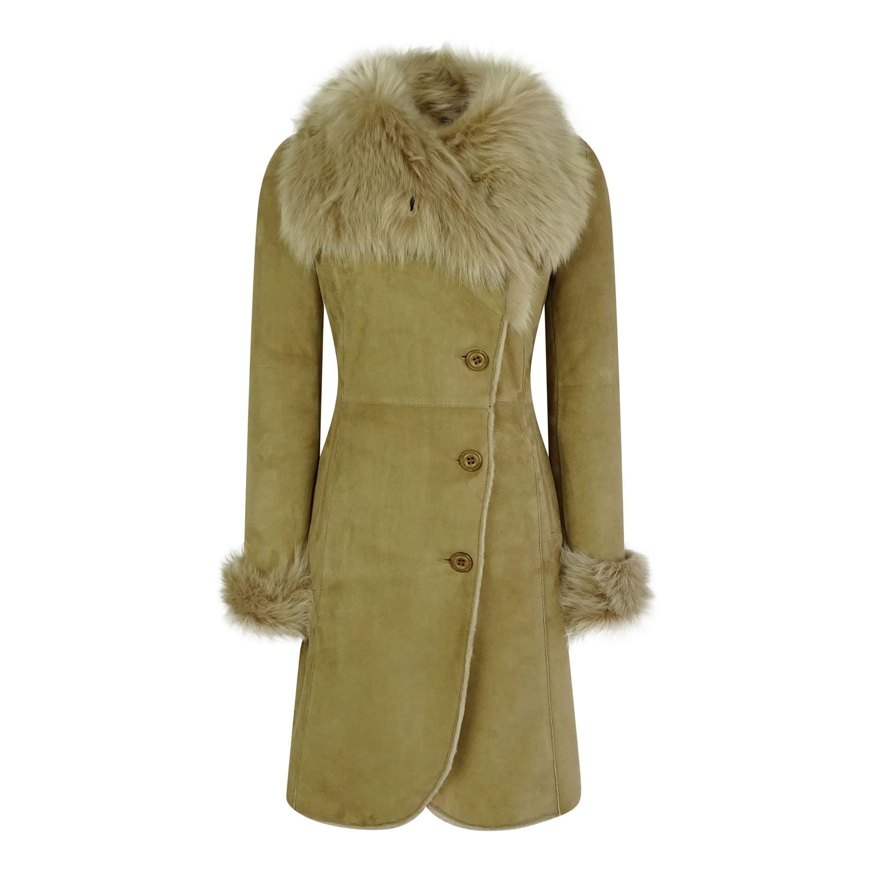 Ladies Real Sheepskin Jacket Suede Button Tailored Fit 3/4 Long Trench Coat Italian - Knighthood Store