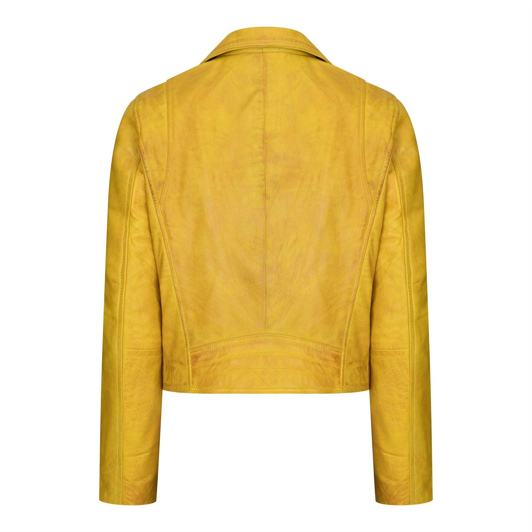 Womens Real Leather Biker Jacket Cross Zip Soft Slim Fit Brando Tan Brown Black Red Yellow - Knighthood Store