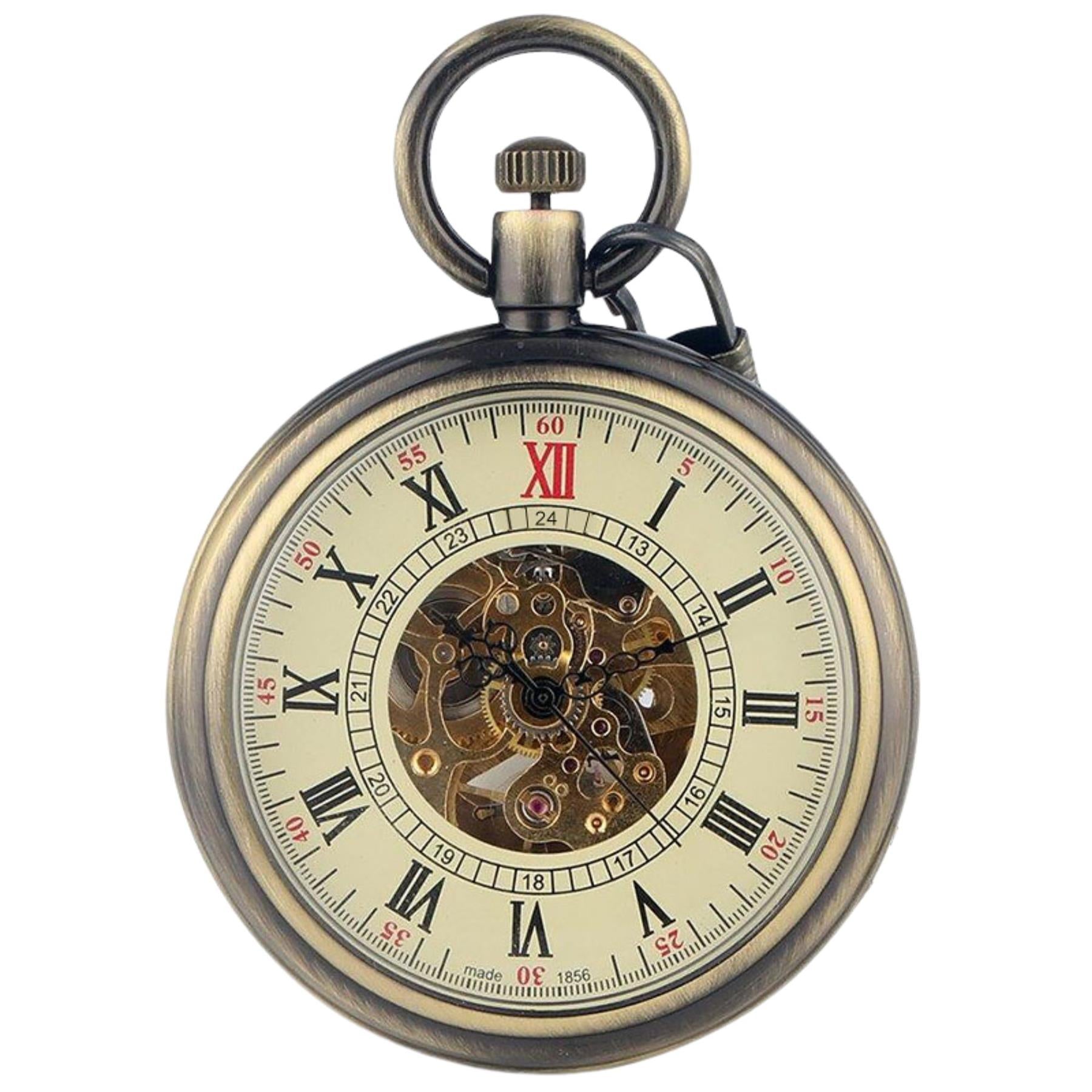 Mechanical Skeleton Open Face Antique Pocket Watch