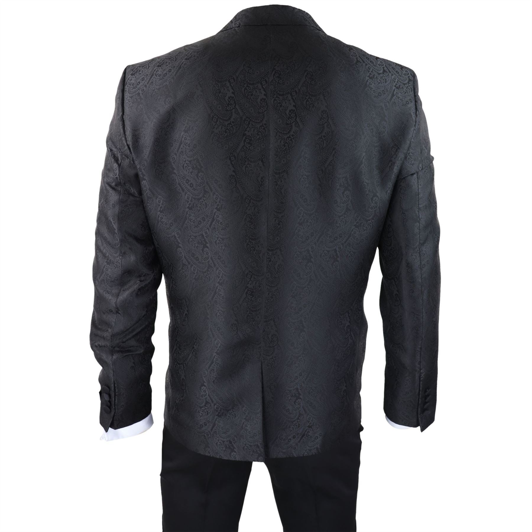Mens Paisley Tuxedo Blazer And Waistcoat Brocade Dinner Jacket Satin Black Fit
