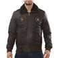 Men's Leather Bomber Jacket Fur Collar Aviator Coat
