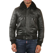 Men's Black Cowhide Aviator Bomber Leather Jacket