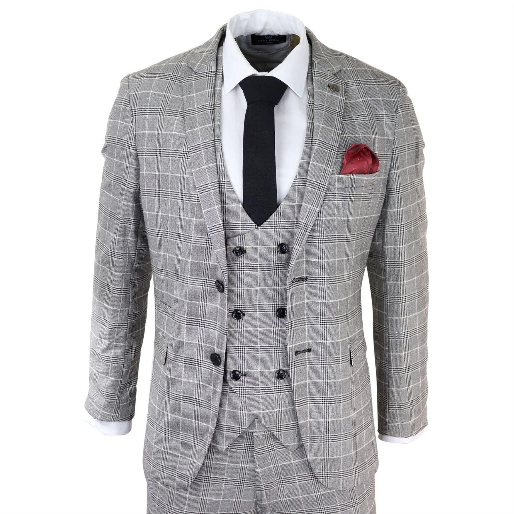 Mens Marc Darcy Grey Prince Of Wales Check Suit Ross Office Wedding Slim Fit Classic - Knighthood Store