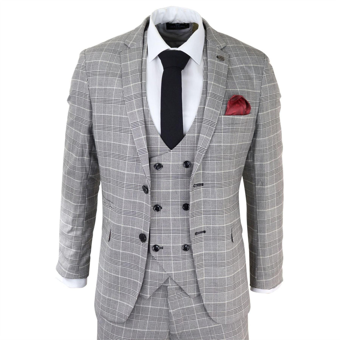 Mens Marc Darcy Grey Prince Of Wales Check Suit Ross Office Wedding Slim Fit Classic - Knighthood Store