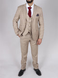 Men's Beige Suit Prince Of Wales Check Tailored Fit 3 Piece Formal Dress - Knighthood Store