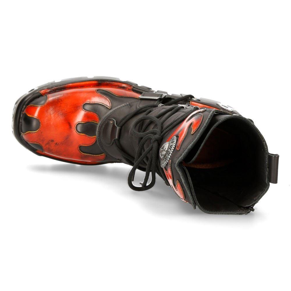 New Rock New Rock 591-s1 Red Flame Metallic Black Leather Boot Biker Goth Boots - Knighthood Store