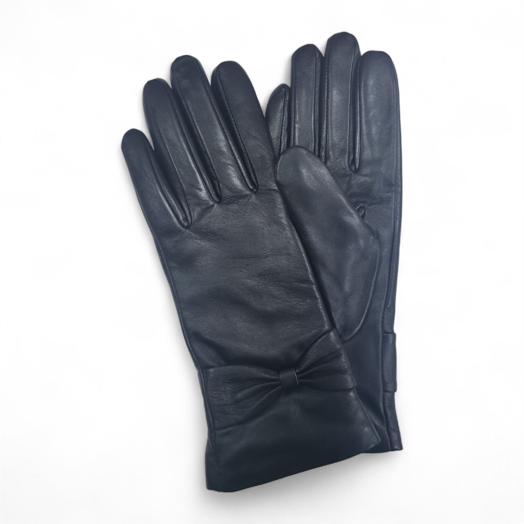 Women's Leather Wool Lined Bow Knot Accent Gloves