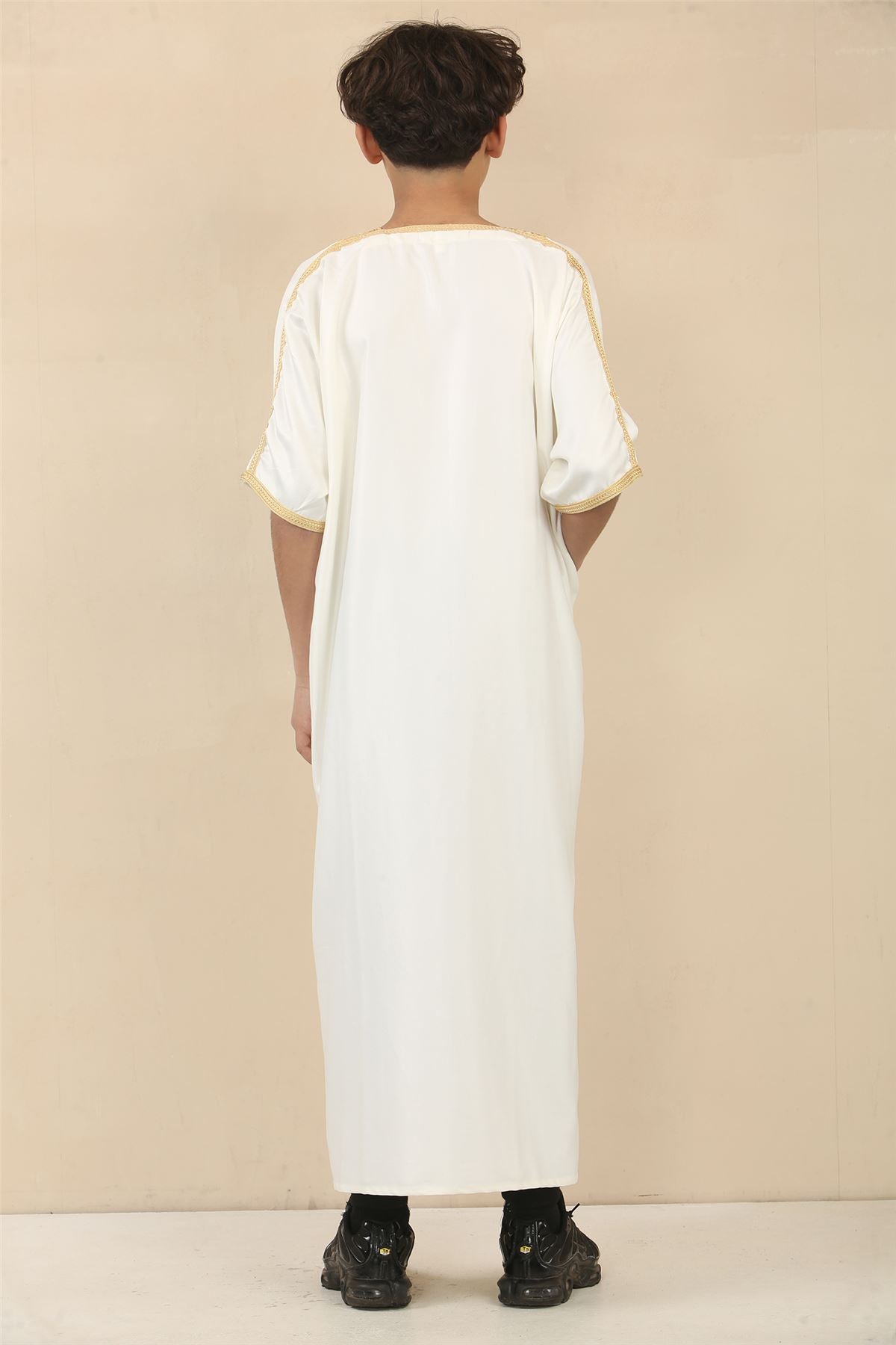 Boys Moroccan Thobe Gandoura Short Sleeve Jubba Islamic Clothing Kaftan Eid Robe Arab Embroidery