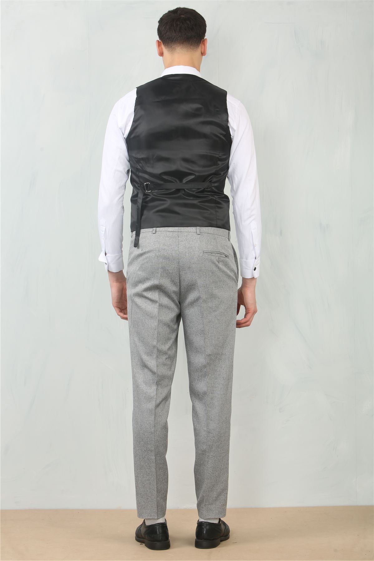 Men's 3 Piece Suit Grey Tailored Fit Wedding Classic Prom Formal Textured