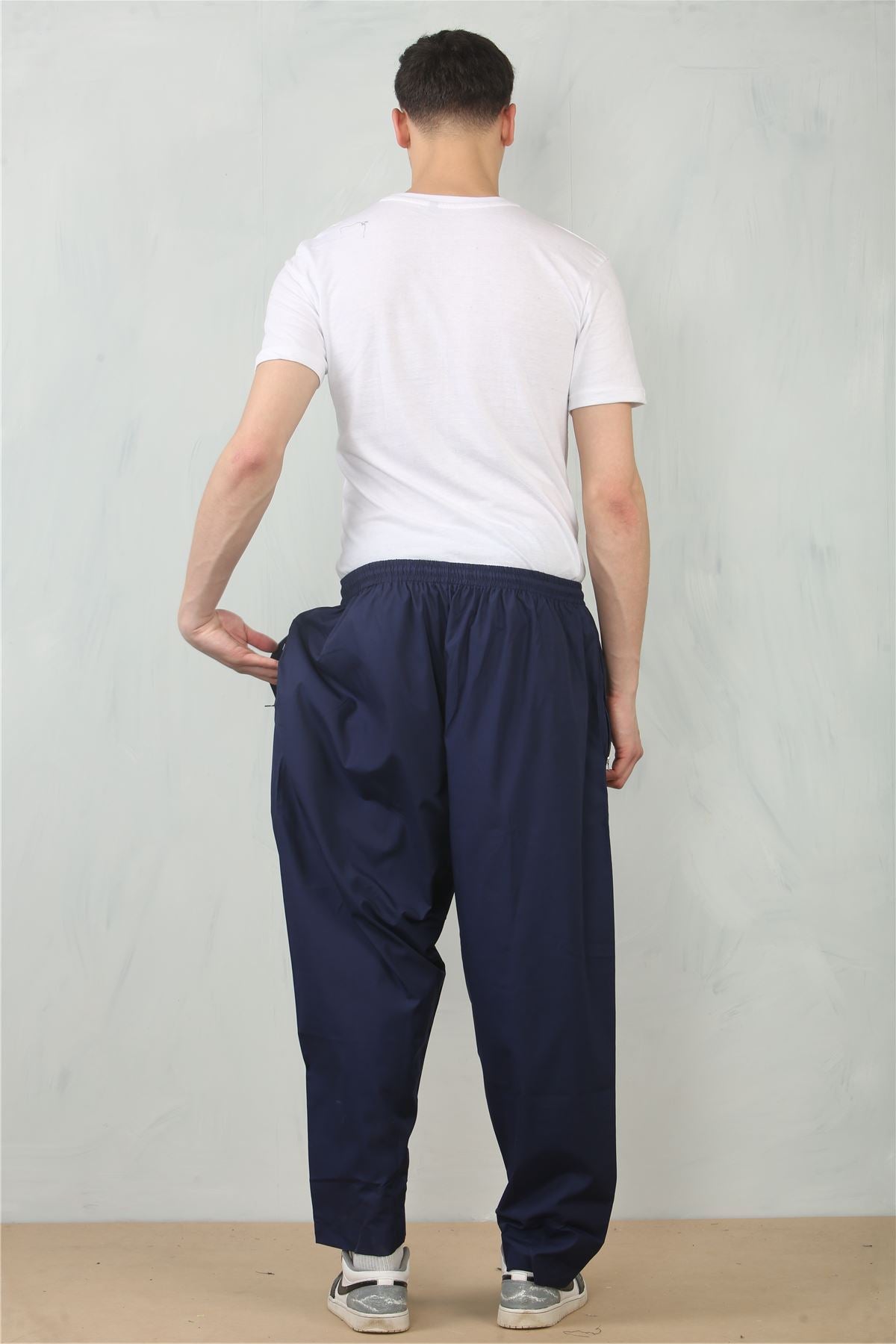 Men's Navy Comfort Thobe Trousers Pants Lounge Elasticated Zip Pockets Premium Quality