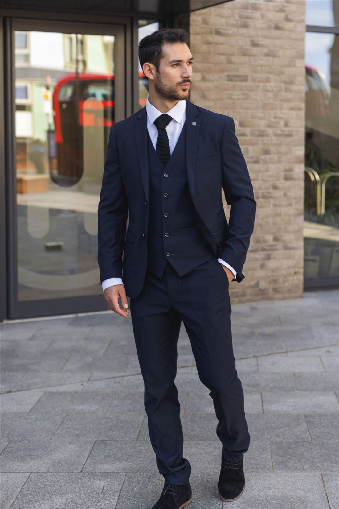 Men's Suit Navy Blue 3 Piece Tailored Fit Formal Dress