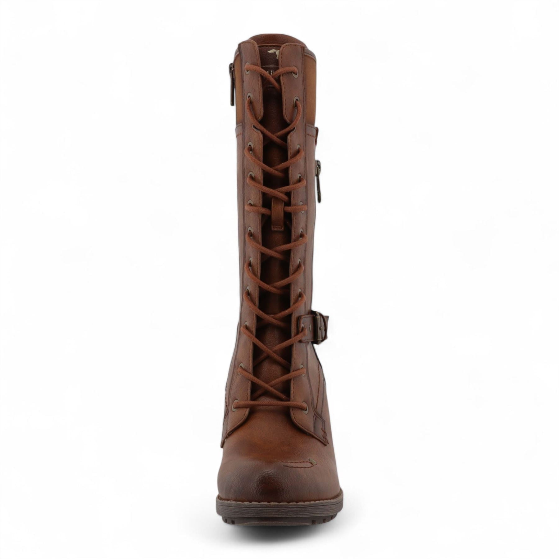 Women's Brown Mid-Calf Lace Up Heeled Combat Boots