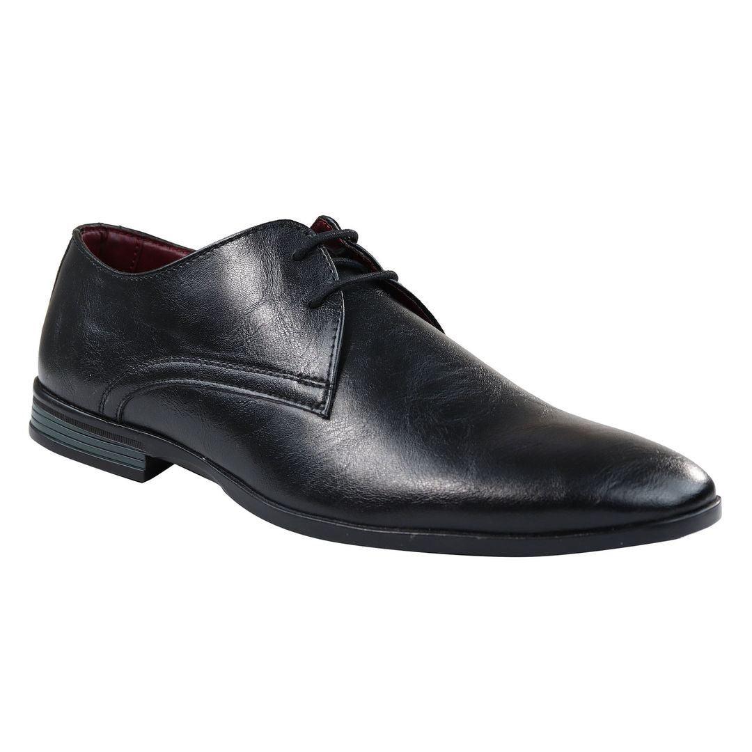 Mens Classic Black Laced Leather Shoes Smart Casual Formal Plain Simple - Knighthood Store
