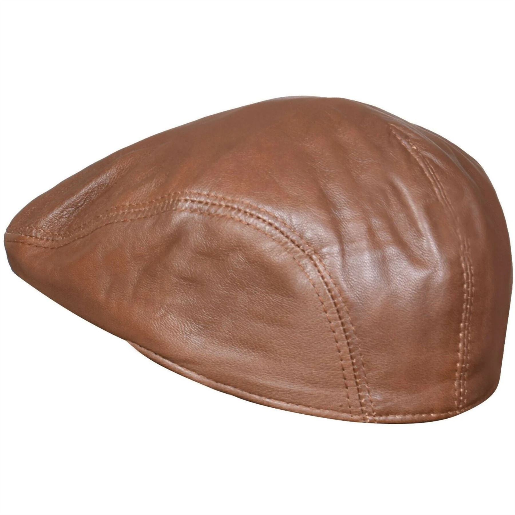 Men's Real Leather Ivy Newsboy Peaked Flat Cap