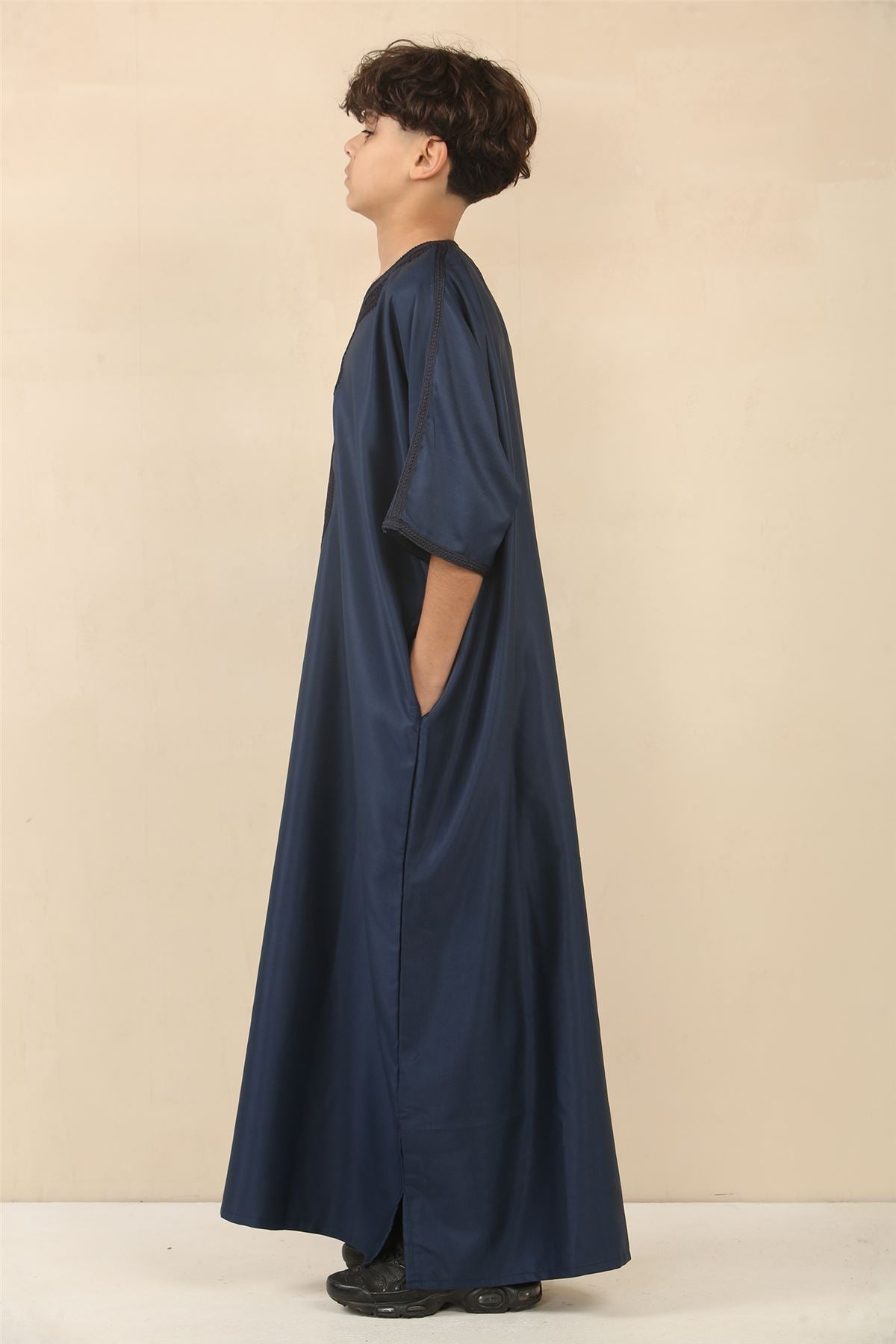 Boys Moroccan Thobe Gandoura Short Sleeve Jubba Islamic Clothing Kaftan Eid Robe Arab Embroidery