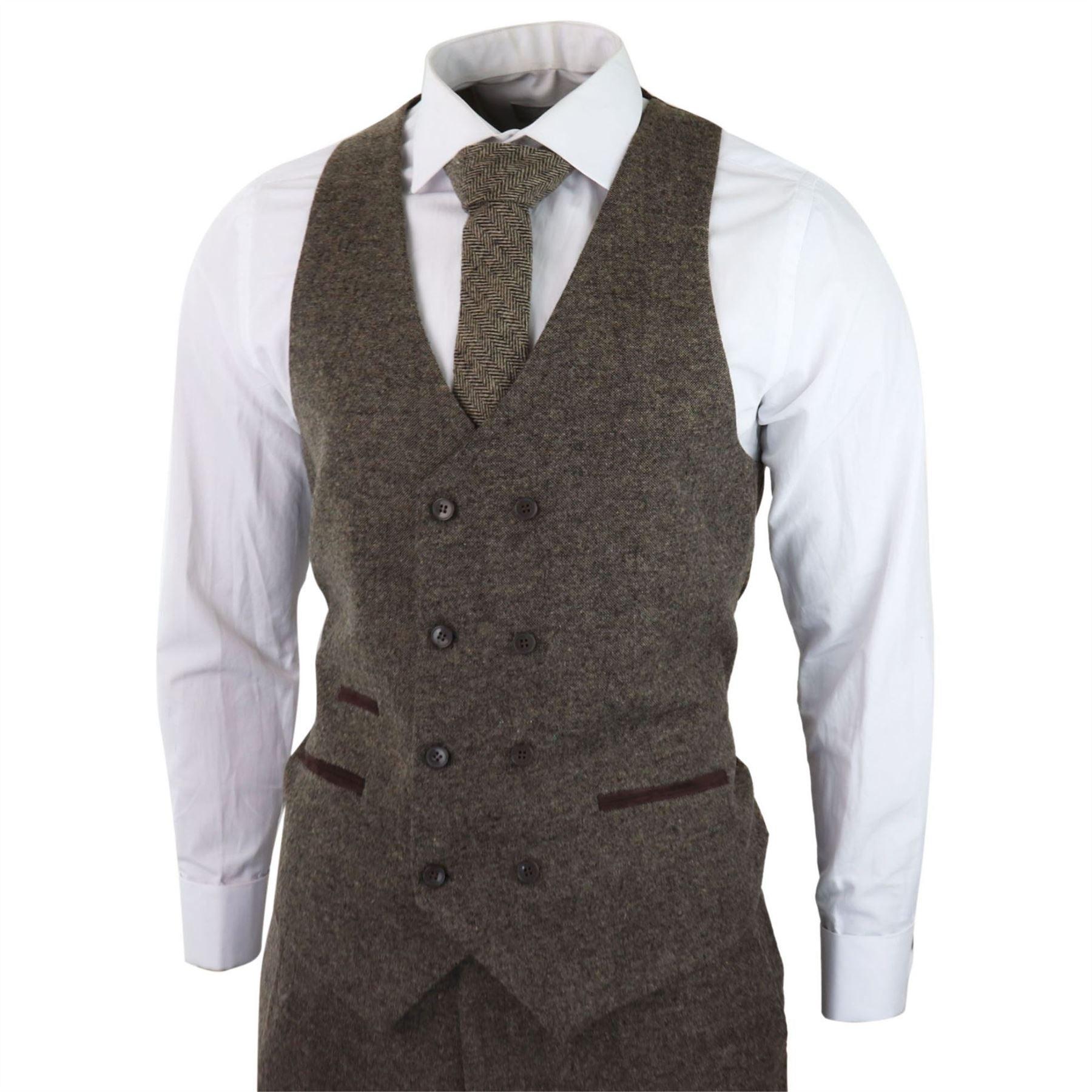 Mens Wool 3 Piece Suit Double Breast Waistcoat Tweed Blinders Classic 1920s Oak - Knighthood Store