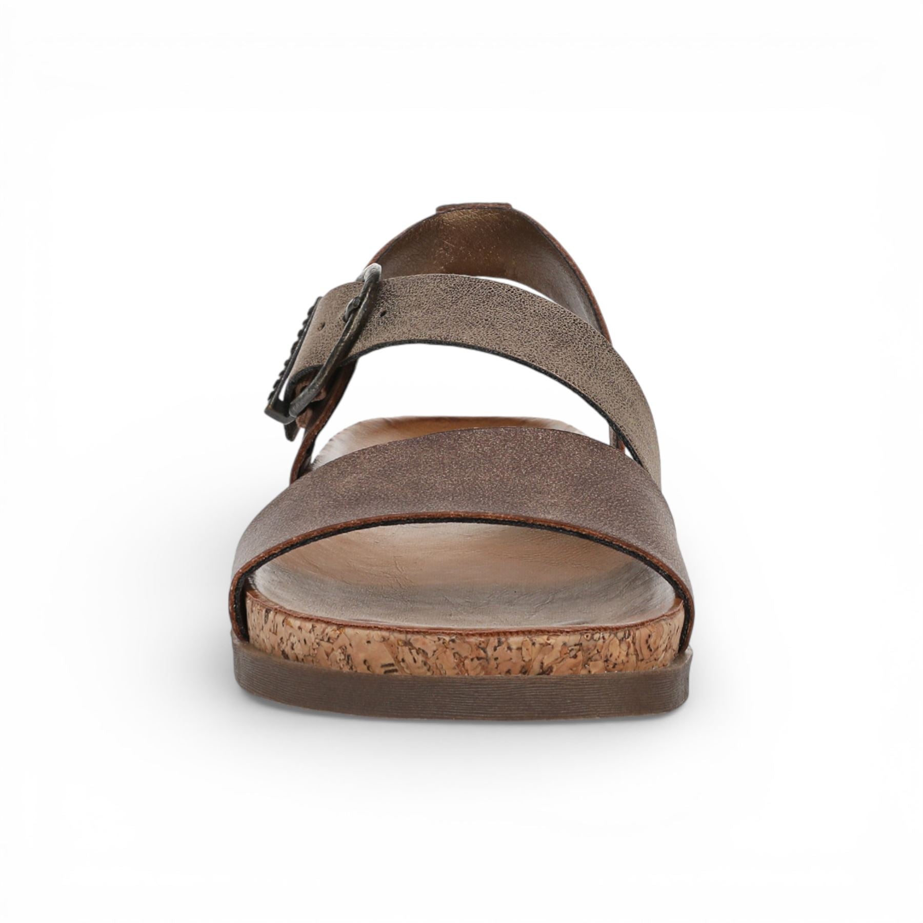 Lance - Women's Brown Silver Footbed Strappy Flat Sandals