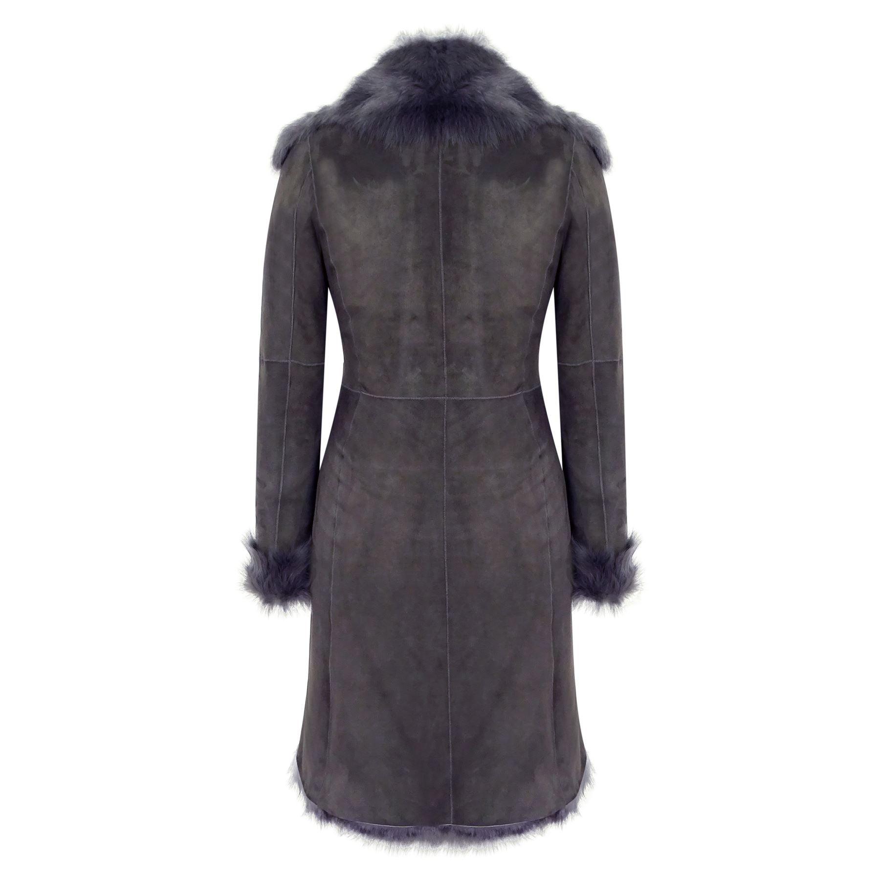 Grey 3/4 Length Ladies Suede Real Luxury Toscana Sheepskin Coat Tailored Fit - Knighthood Store