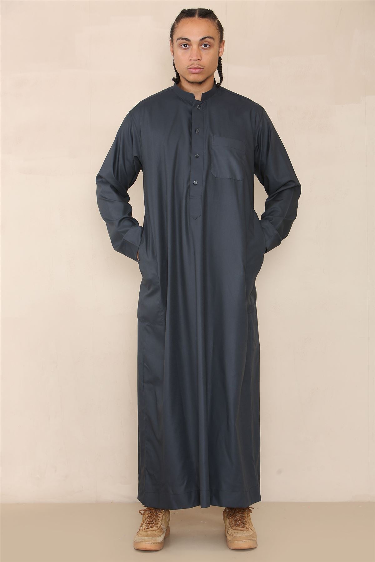 Mens Thobe Jubba Nehru Stand Collar Islamic Clothing Muslim Cotton Kaftan Dress Robe Saudi