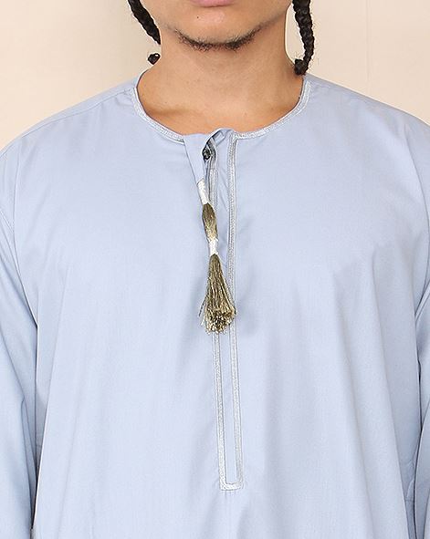 Mens Thobe Jubba Islamic Clothing Muslim Kaftan Emirati Omani Robe Arab Tassel