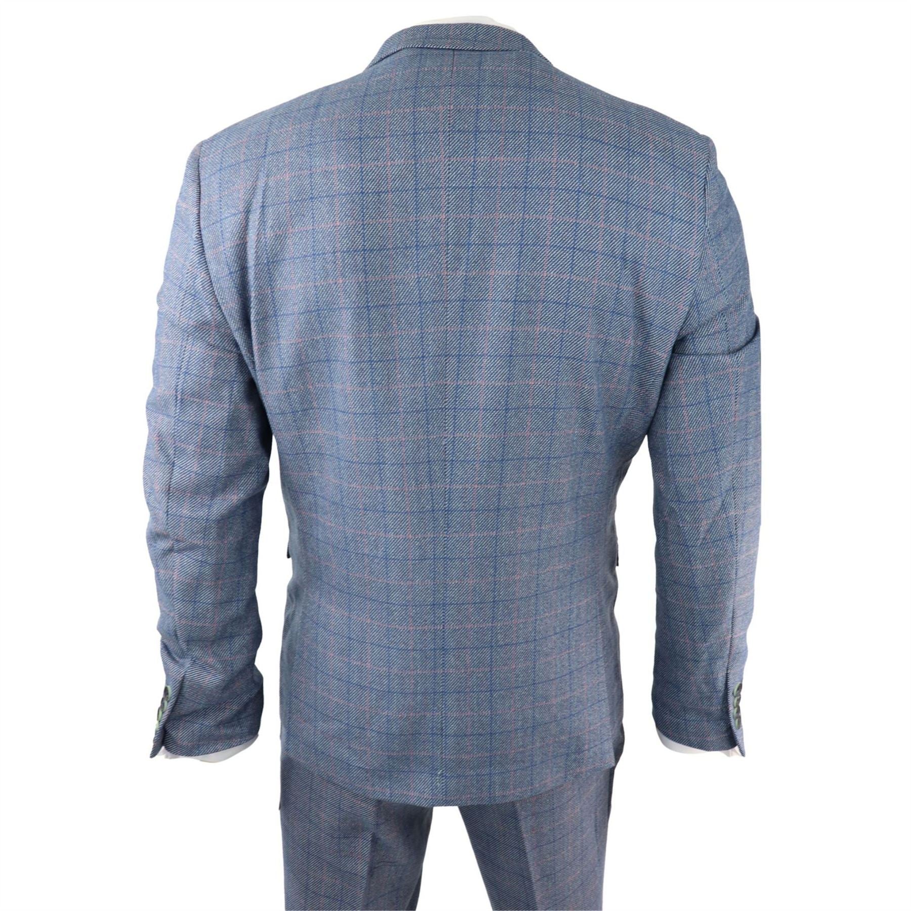 Mens 3 Piece Suit Sky Blue Check Wool Feel Marc Darcy Tailored Fit Wedding Prom Harry