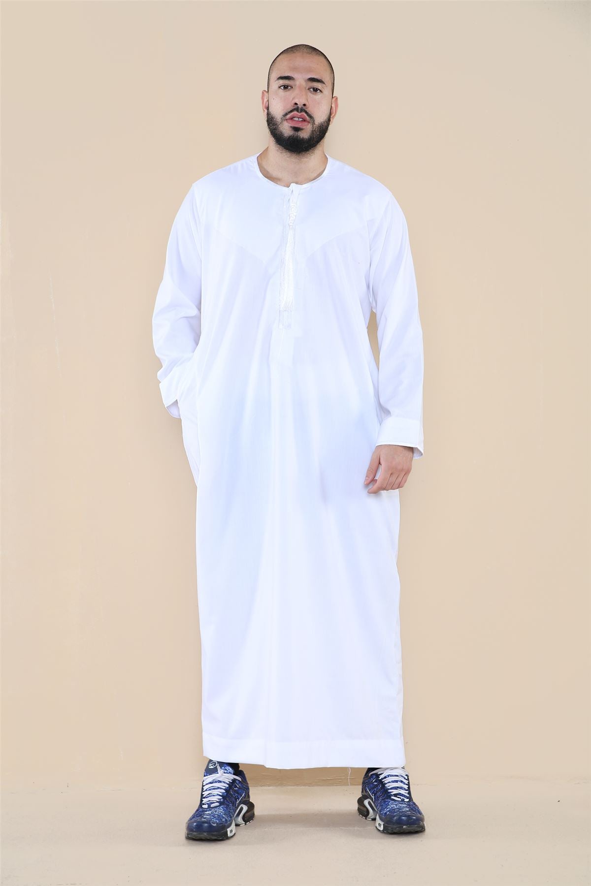 Mens Thobe Jubba Islamic Clothing Muslim Kaftan Emirati Omani Robe Arab Tassel