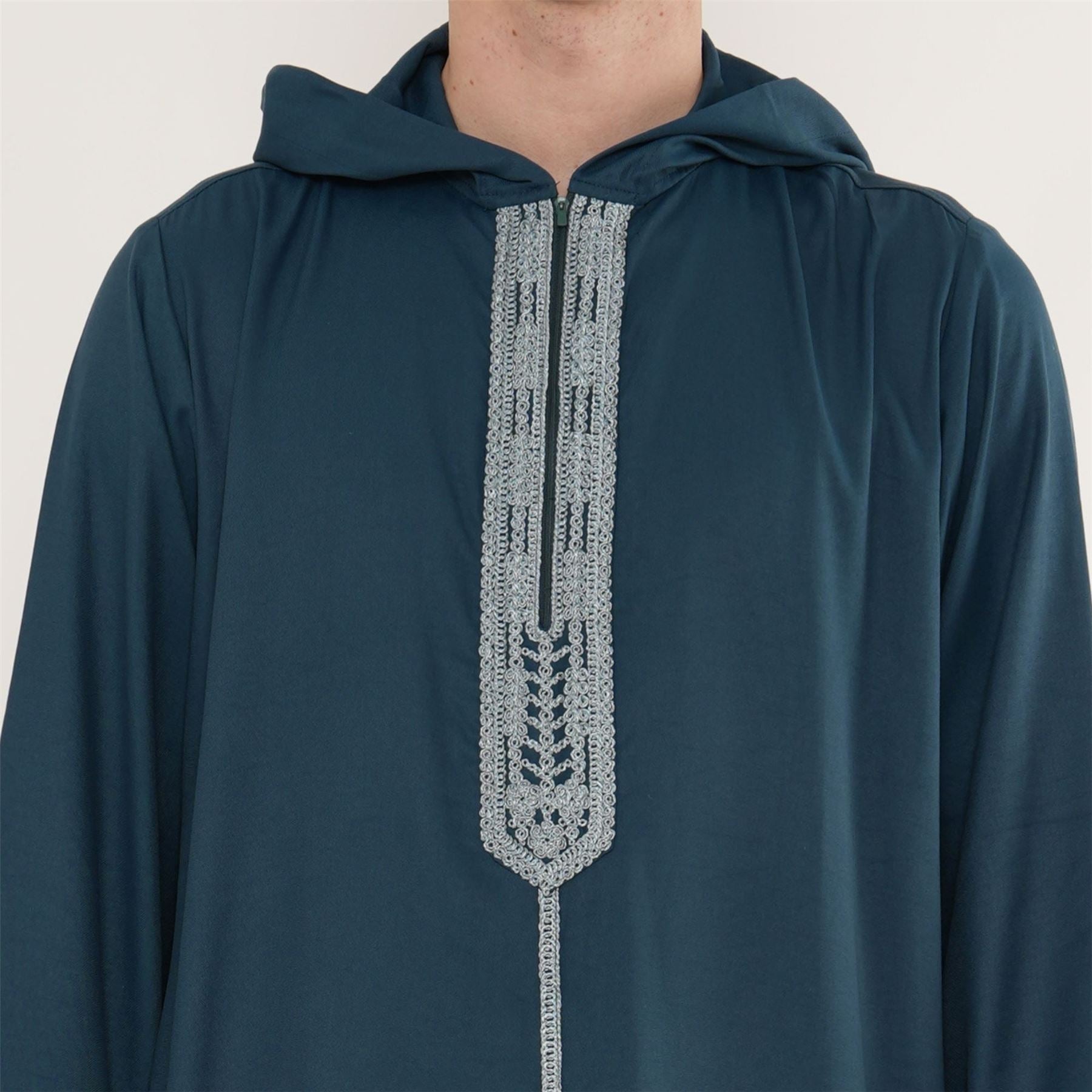 Men's Hooded Gandoura Embroidery Moroccan Thobe