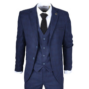 Men's Suit 3 Piece Navy Blue Checkered Tailored Fit Classic Formal Dress