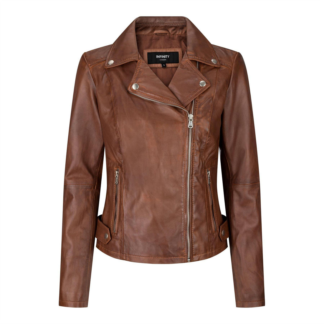BRANDO' Ladies Women Timber Brown Classic Biker Style Leather Jacket - Knighthood Store