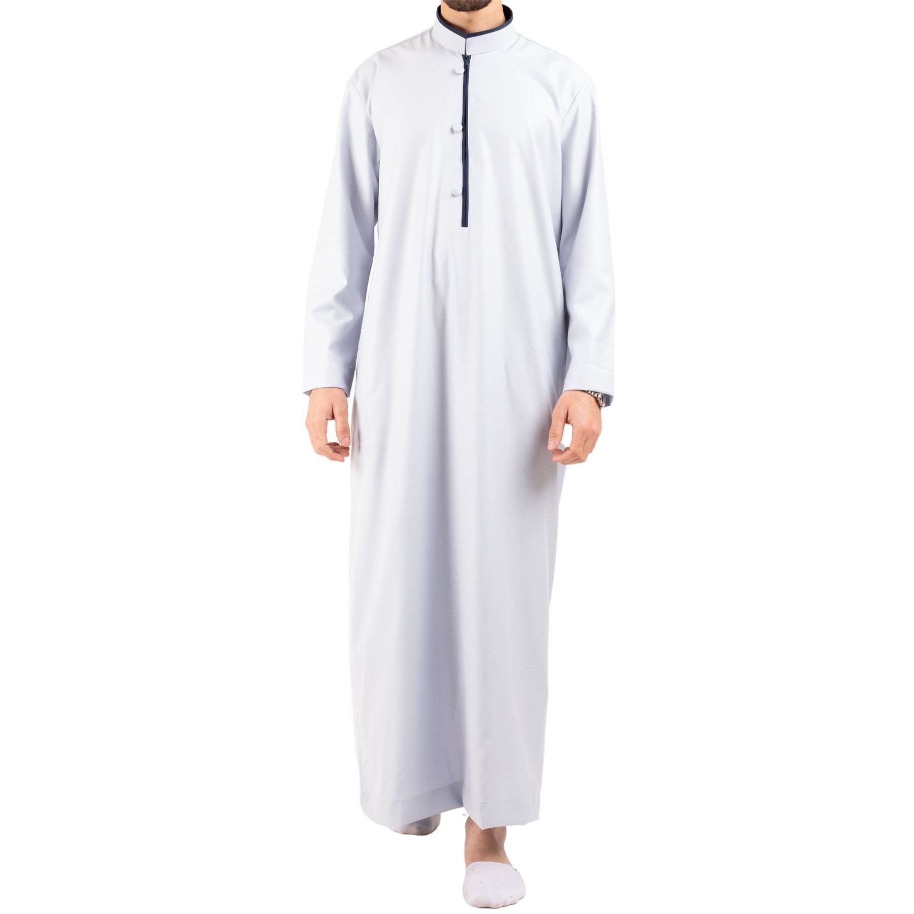 Men's Thobe Jubba Islamic Clothing Muslim Kaftan Emirati Omani Stand Collar