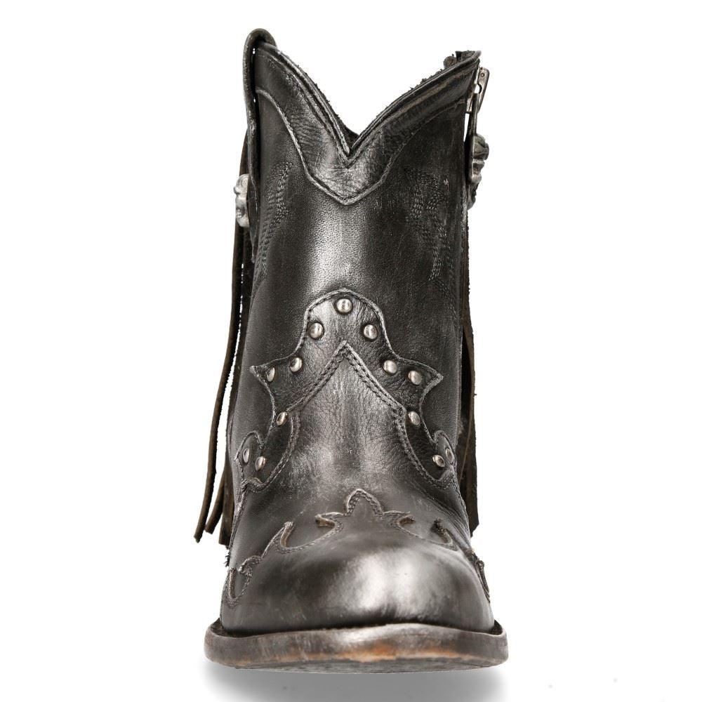 New Rock WSTM003-S1 Grey Leather Cowboy Western Pointed Boots Tassel Vintage - Knighthood Store