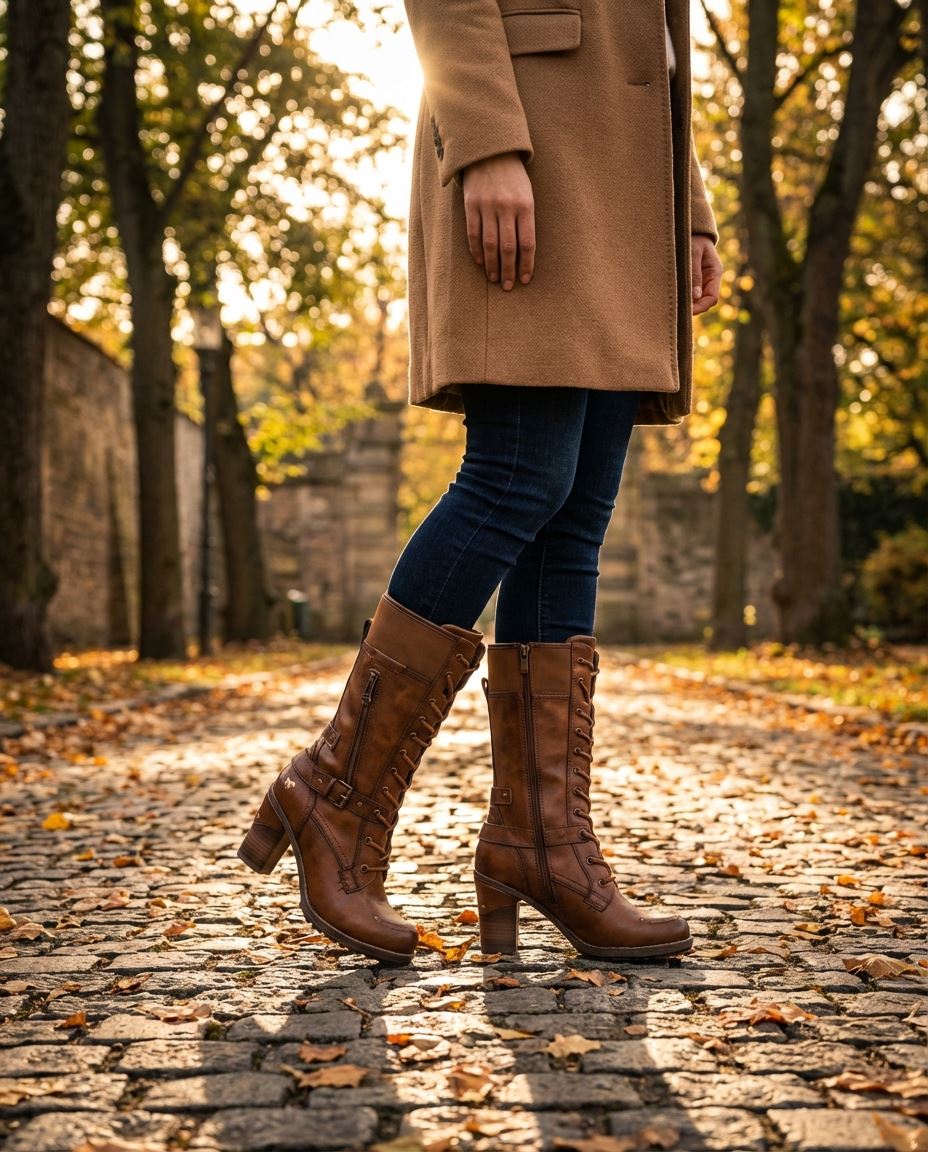 Women's Brown Mid-Calf Lace Up Heeled Combat Boots