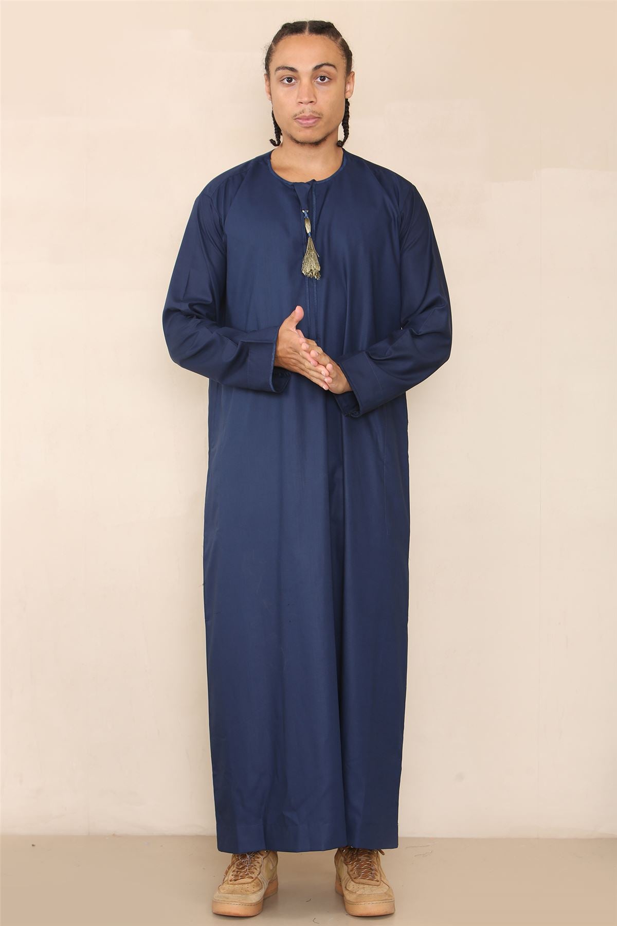 Mens Thobe Jubba Islamic Clothing Muslim Kaftan Emirati Omani Robe Arab Tassel