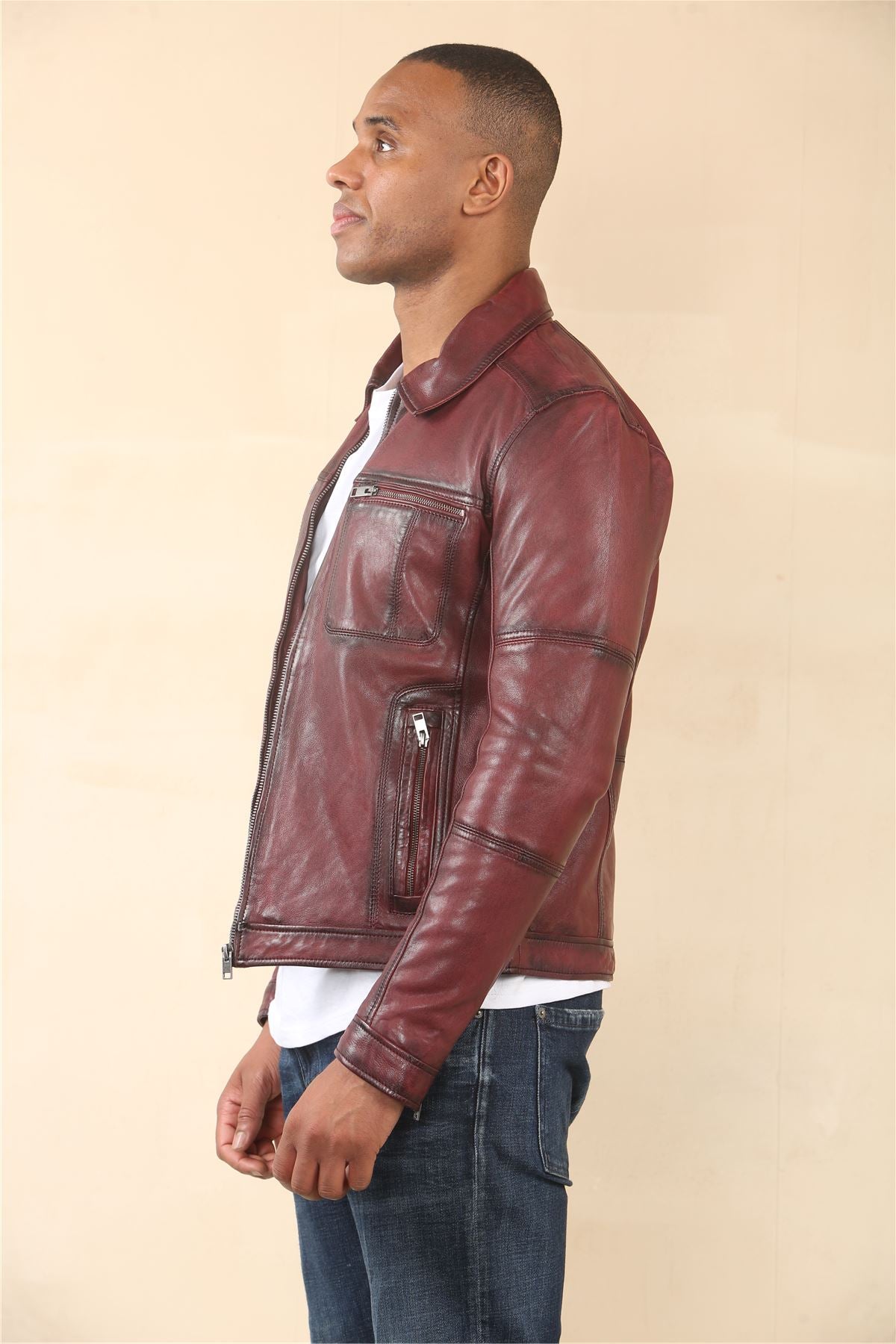Men's Classic Collar Leather Biker Jacket