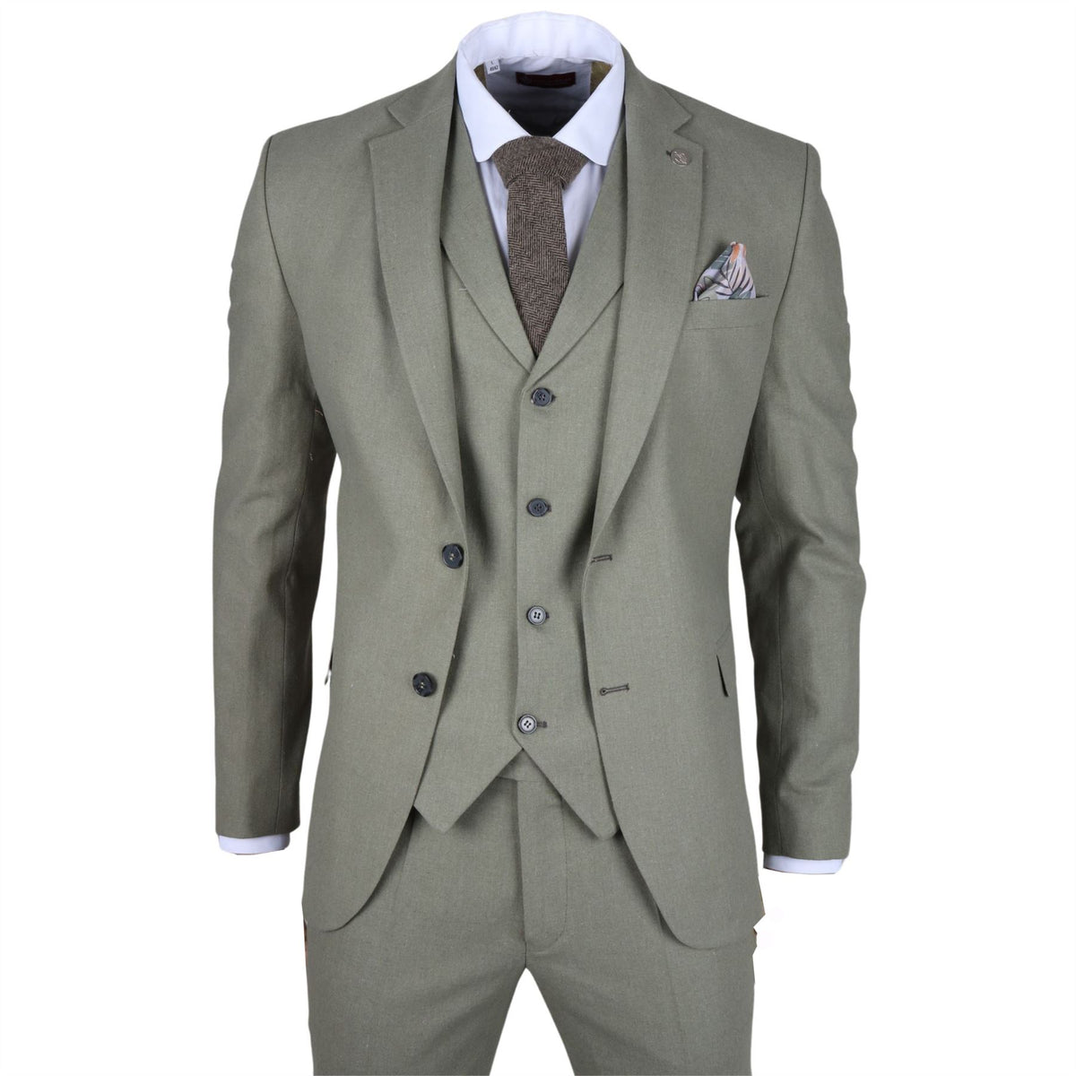 TruClothing TP-22 - Men's Sage 3 Piece Linen Summer Suit - 36" Jacket 30" Trousers