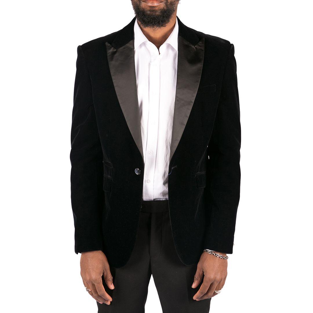 Mens Soft Velvet Black Navy 1 Button Dinner Jacket Tuxedo Blazer Smart Casual Fit - Knighthood Store