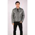 Mens Blue Grey Real Leather Designer Zipped Biker Jacket Washed Casual Vintage - Knighthood Store