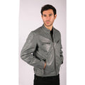 Mens Blue Grey Real Leather Designer Zipped Biker Jacket Washed Casual Vintage - Knighthood Store