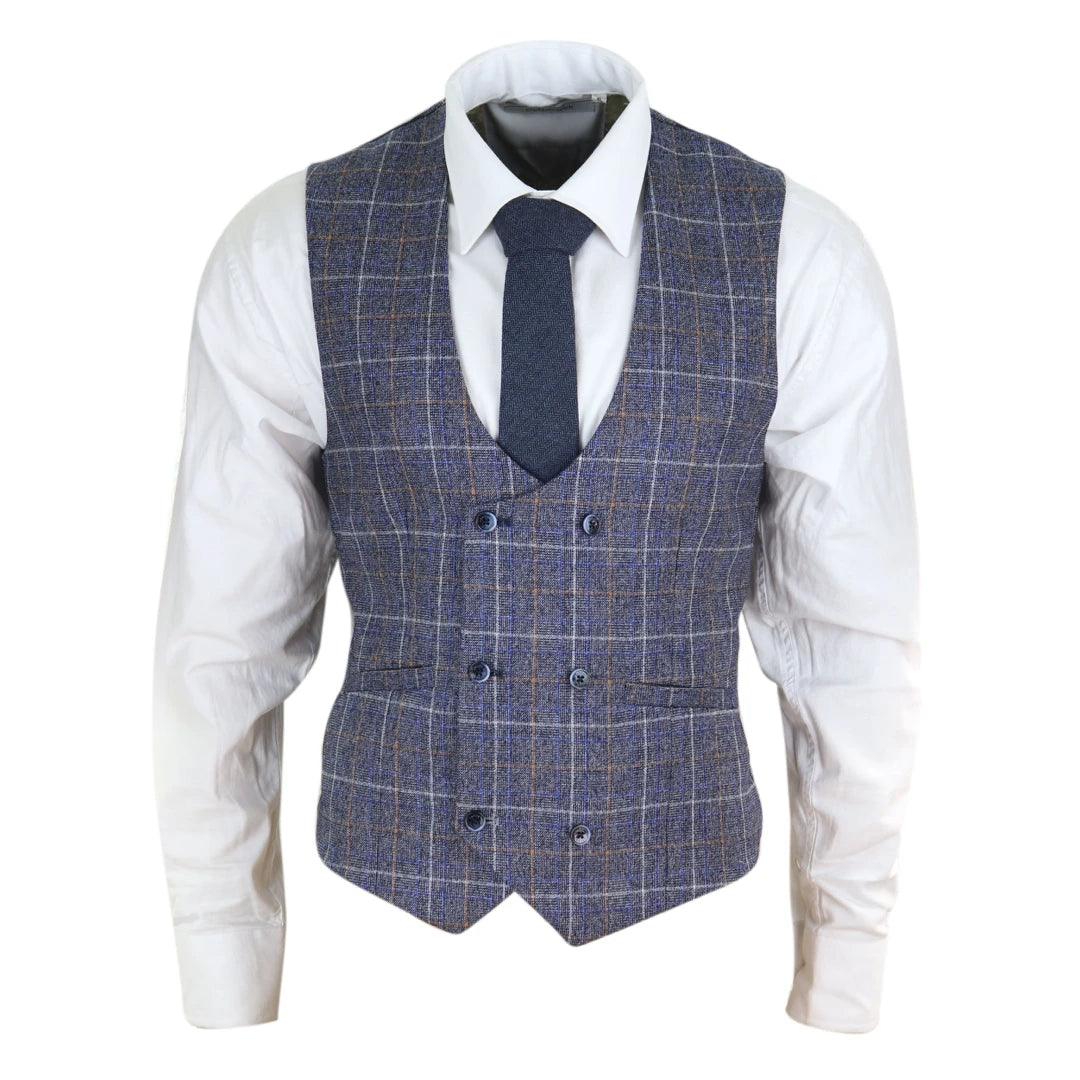 Mens Double Breasted Waistcoat 1920s Blinders Smart Casual Pocket Chain - Knighthood Store