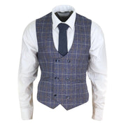 Mens Double Breasted Waistcoat 1920s Blinders Smart Casual Pocket Chain - Knighthood Store