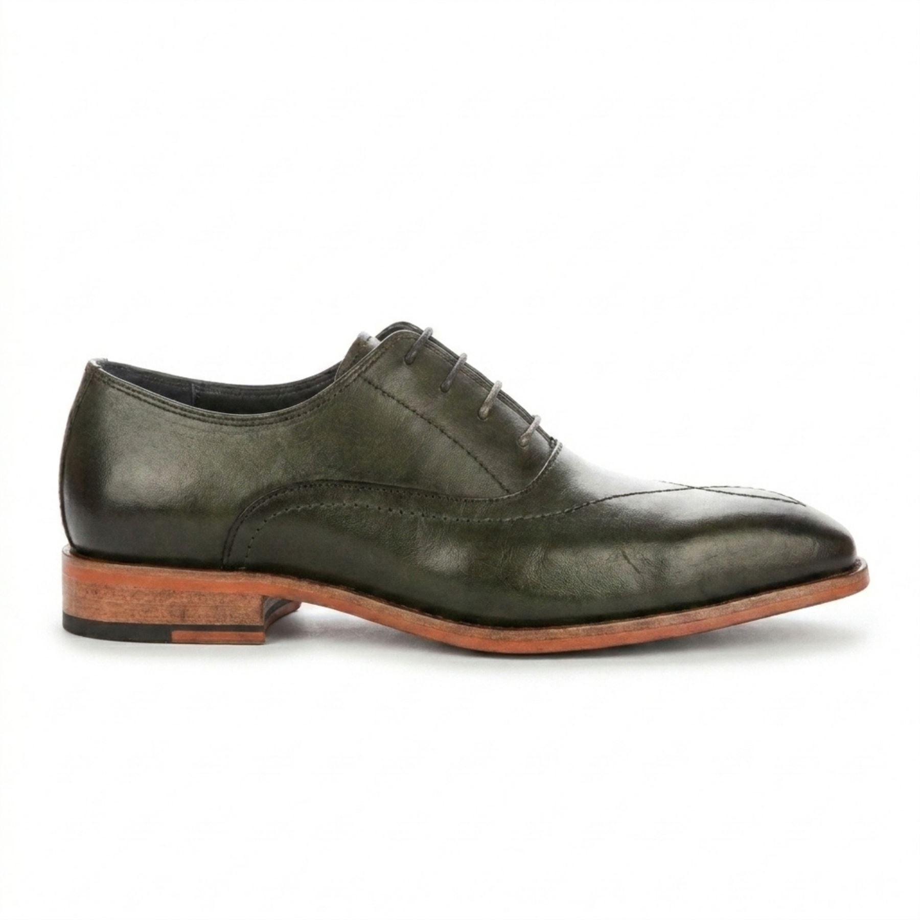 Jett - Men's Dark Green Cross-Stitch Toe Cap Oxford Shoes