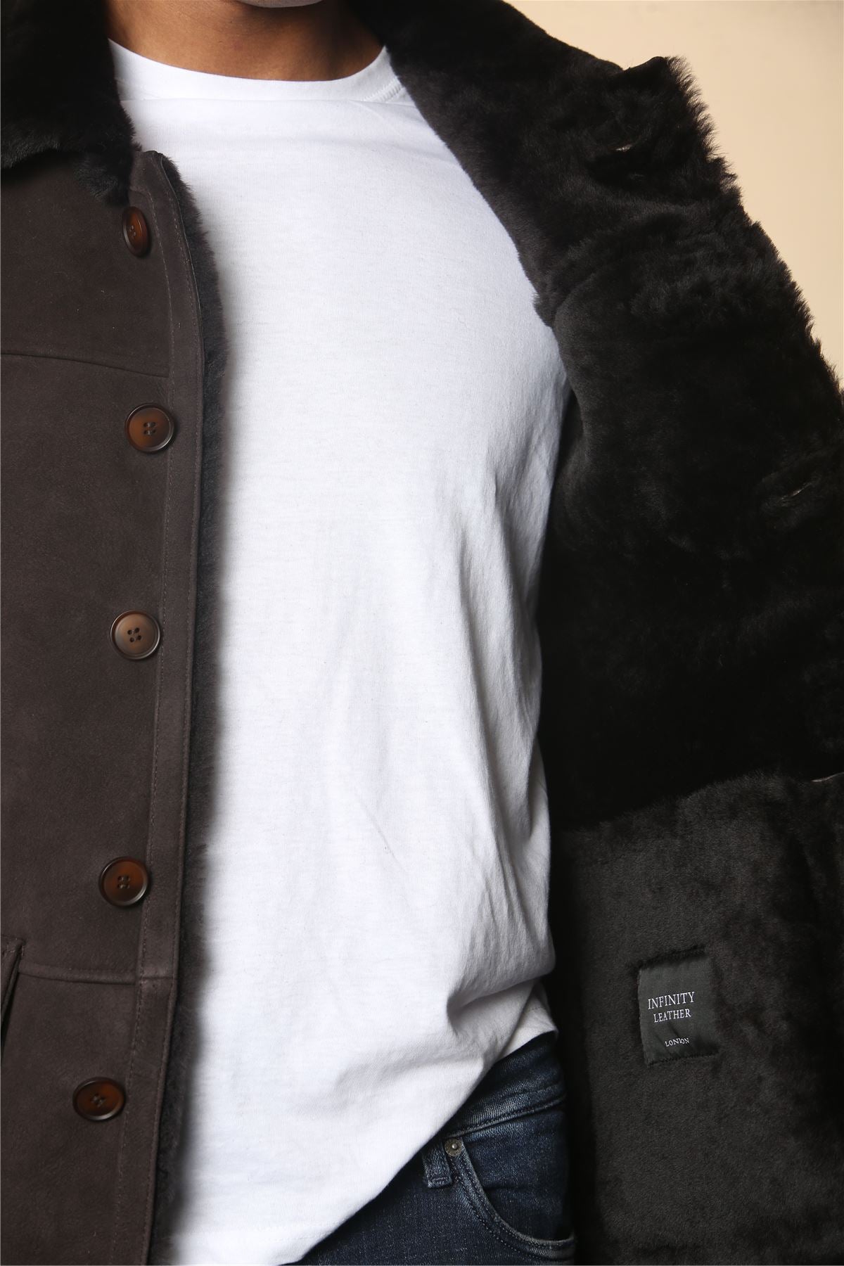 Men's Brown Shearling Sheepskin Car Coat