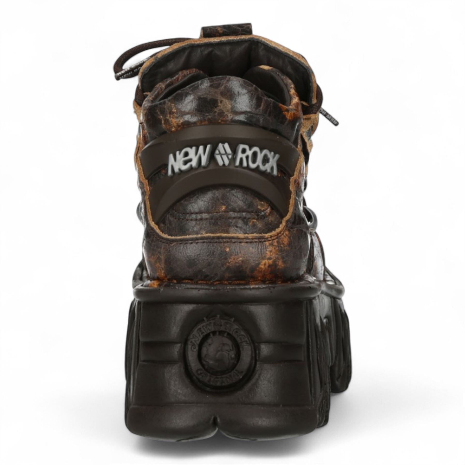 New Rock M-106-C194 Brown Flame Leather Ankle Platform Boots