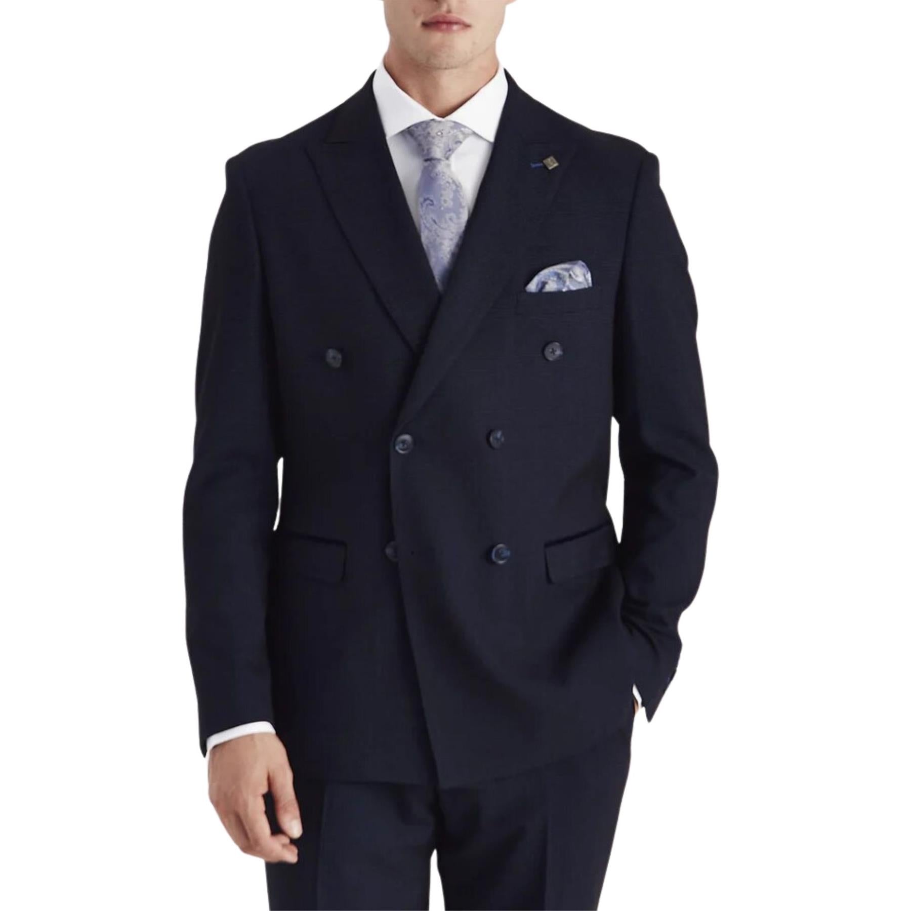 Regent - Men's Navy Checked Double Breasted Blazer